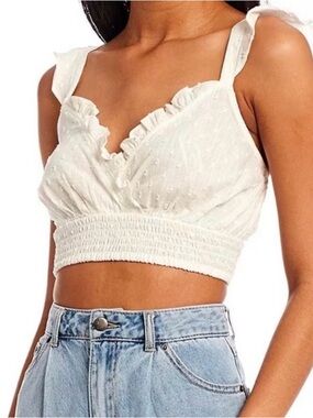 NEW! Gianni Bini Ruffle Strap Swiss Dot Cropped Tank Top Small